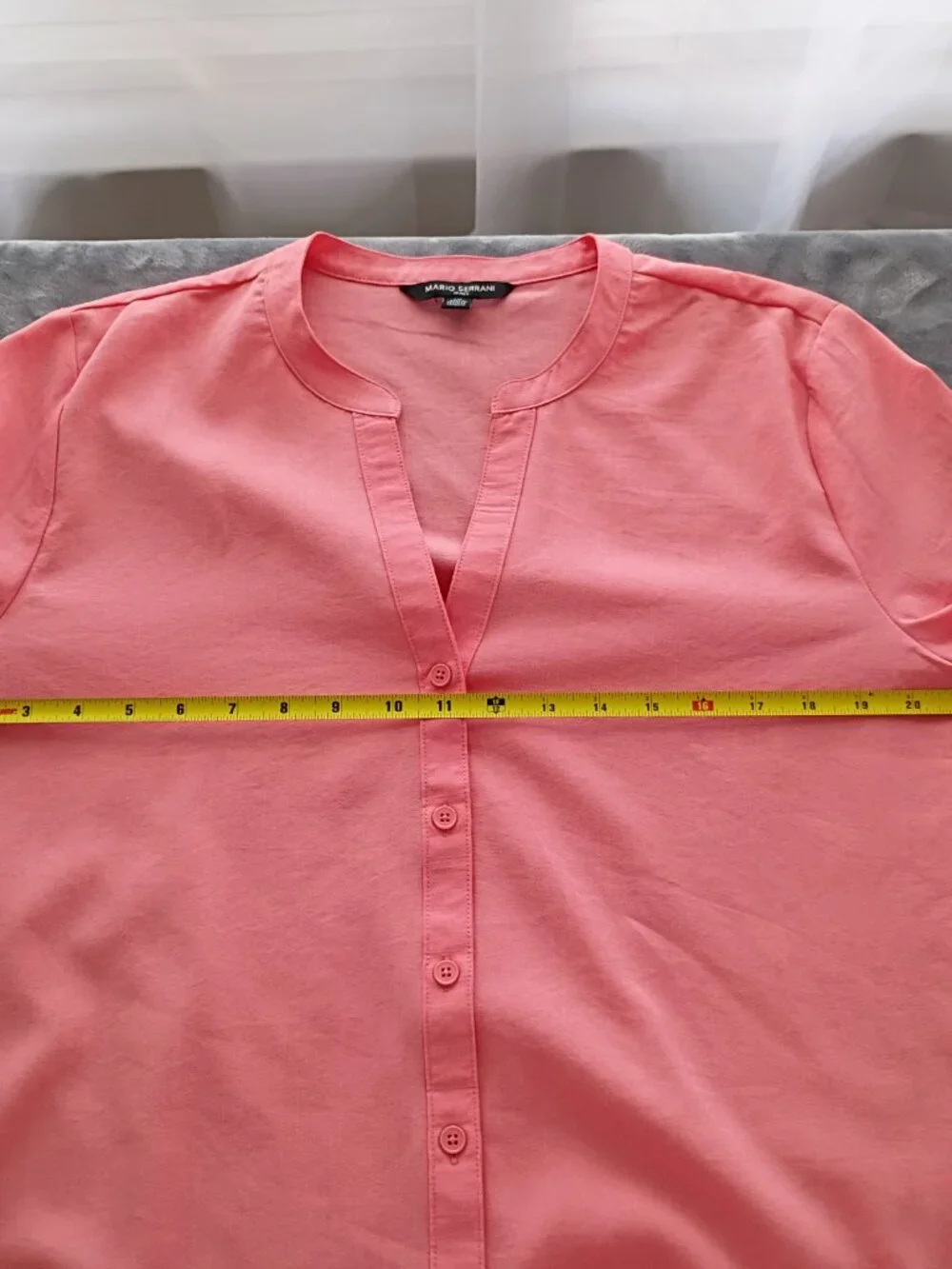 Mario Serrani Italy Pink Button Front Blouse L Roll Tab Sleeve Lightweight